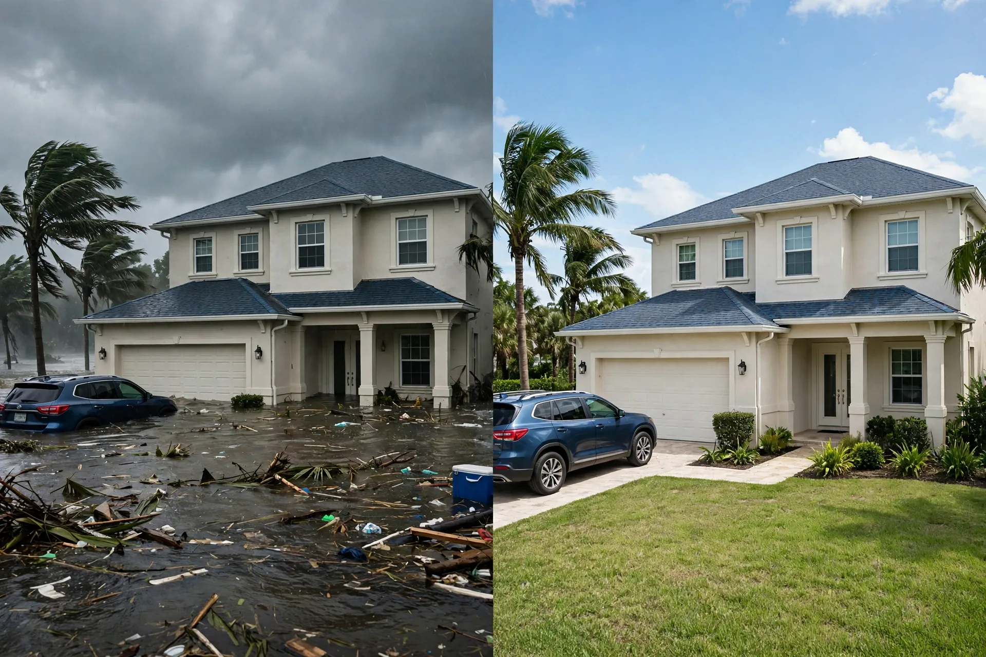Before and after: Naples coastal home flooded by storm surge up to the windows, then cleaned and restored - DryOut Inc