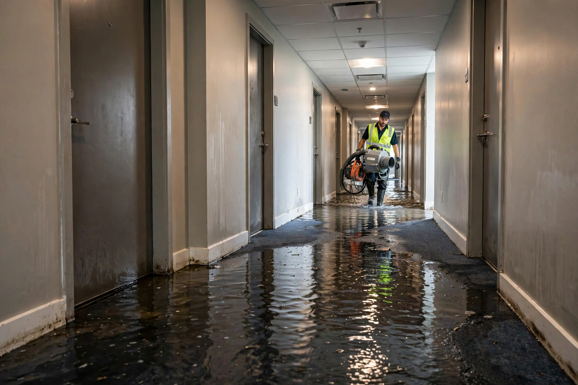 Water damage restoration in Jacksonville, Florida - condo hallway water damage