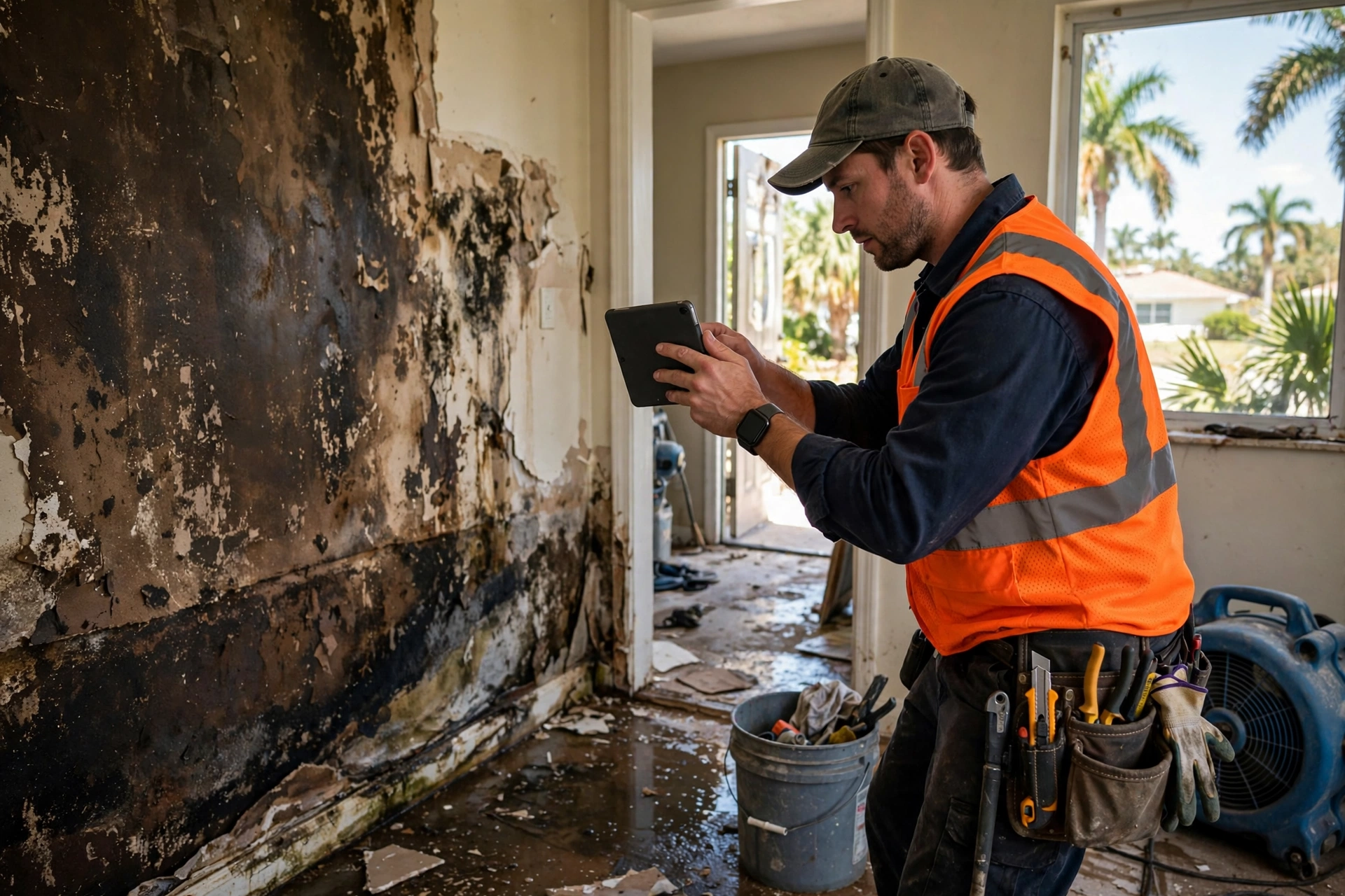 DryOut Inc documenting water damage with photos and moisture logs for an insurance claim