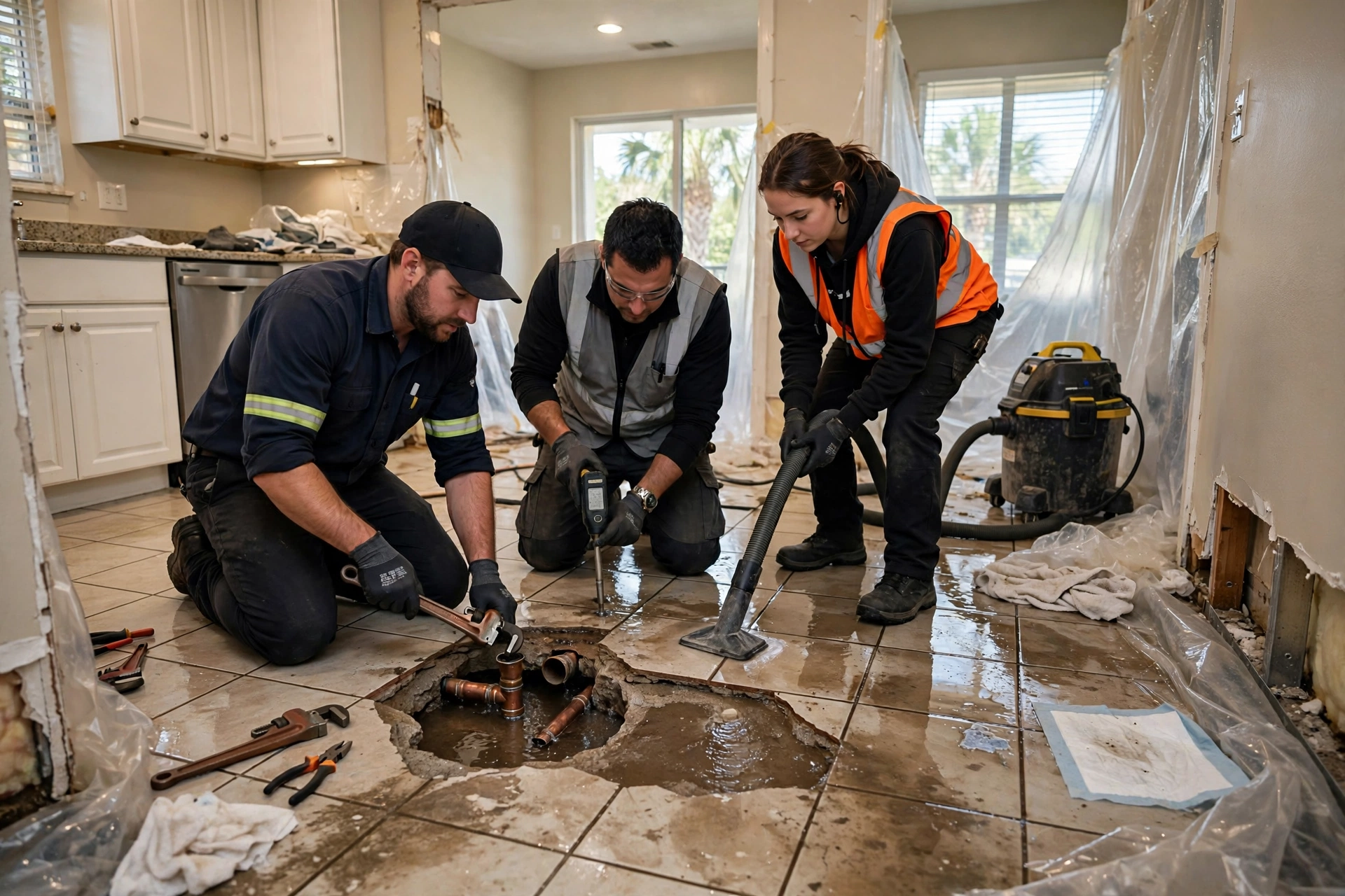 Burst pipe and slab leak water damage repair in Florida
