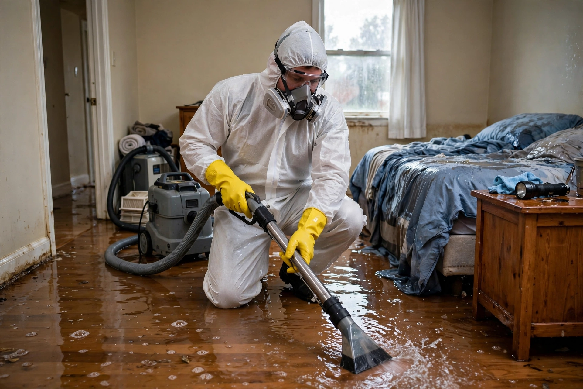 Before: bedroom carpet extraction underway in a Jacksonville home - DryOut Inc water damage project
