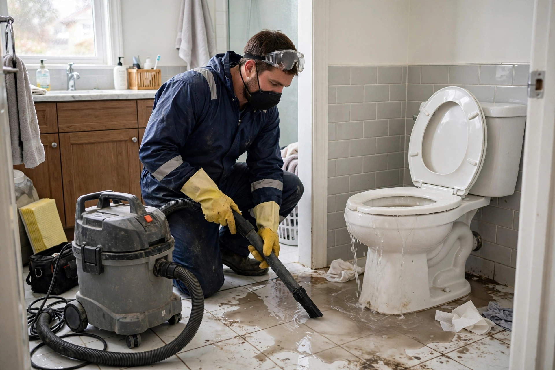Water damage restoration in Jacksonville, Florida - bathroom overflow cleanup