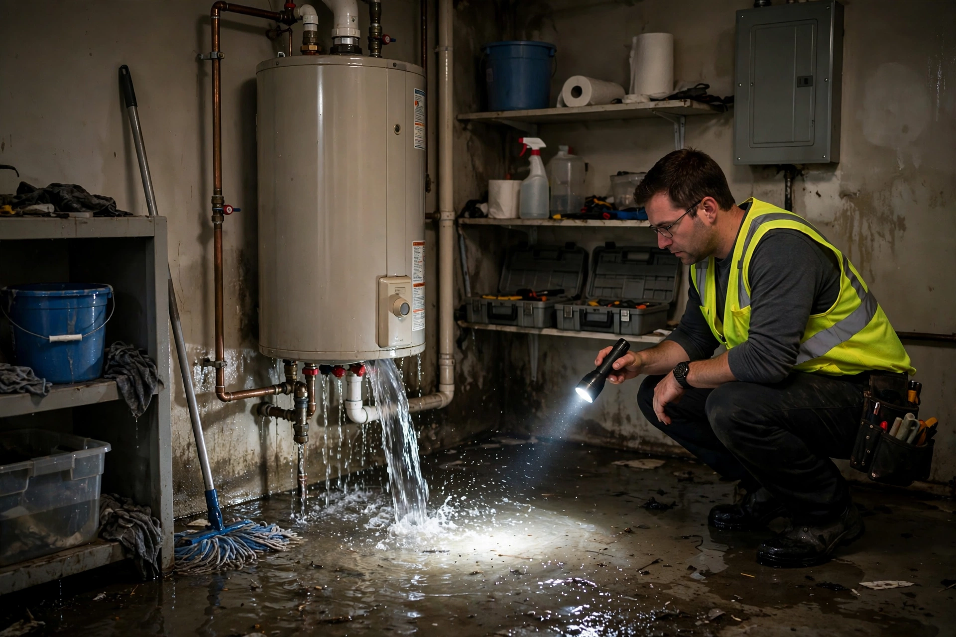 Water damage restoration in Florida Panhandle, Florida - water heater leak
