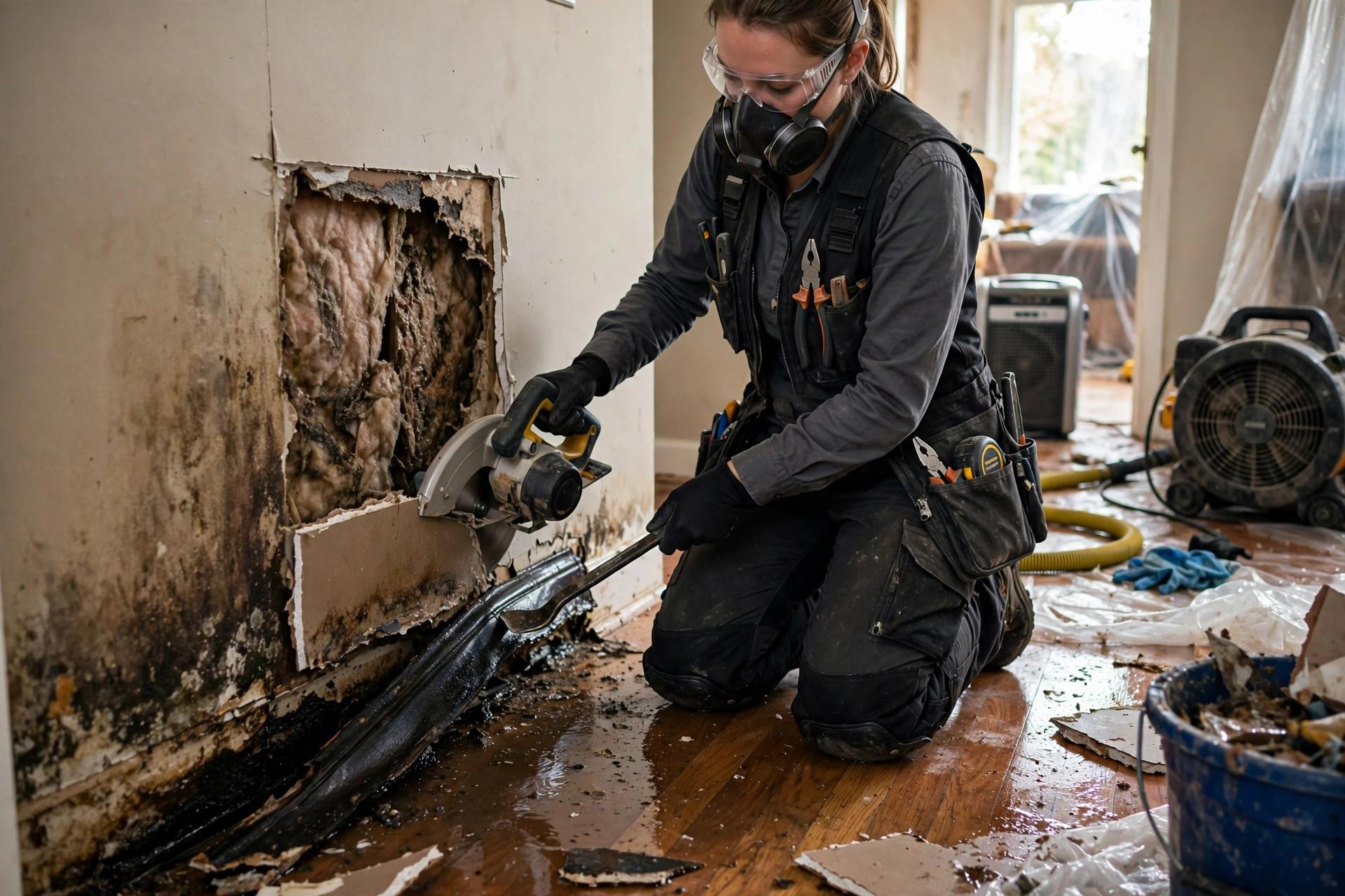 Water damage restoration in Central Florida, Florida - wet drywall removal